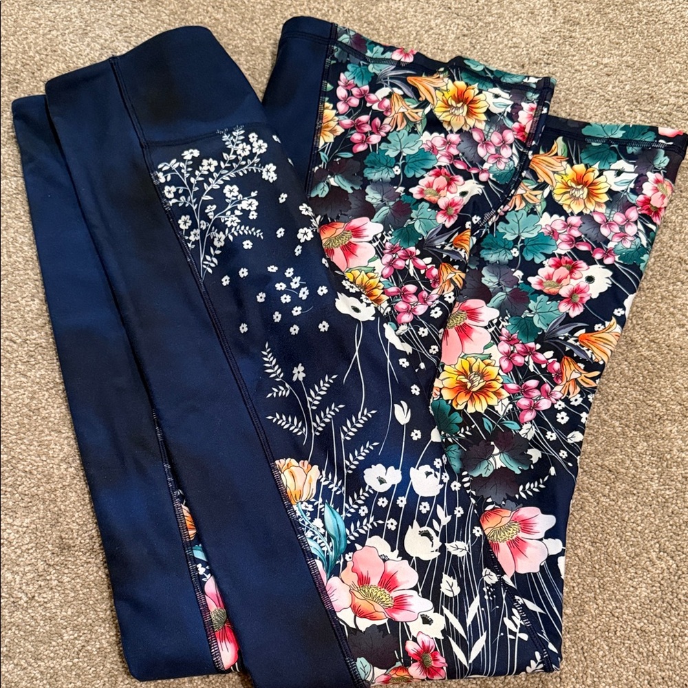 JOHNNY WAS Bee Active Bursting High Wasit Baby Bell Leggings Floral Size L READ